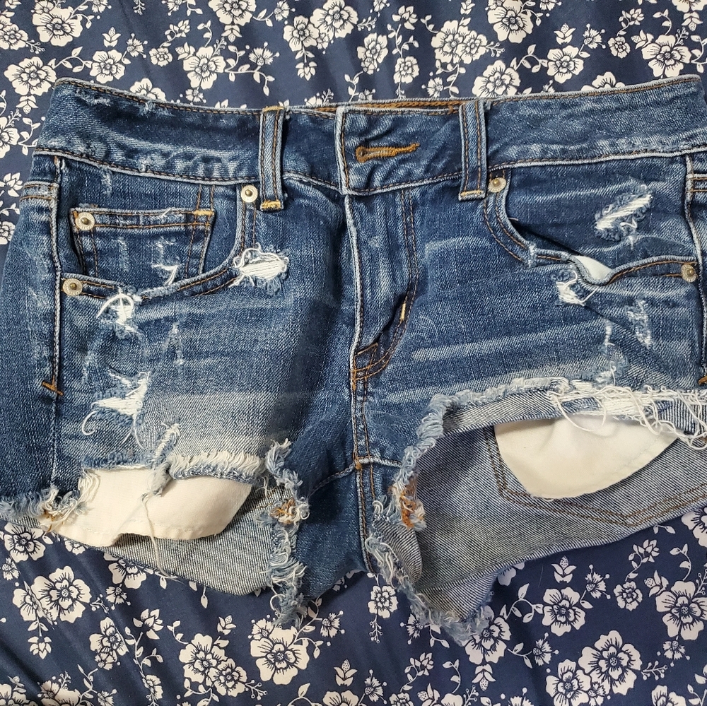 American Eagle women Blue and Navy distressed Shorts